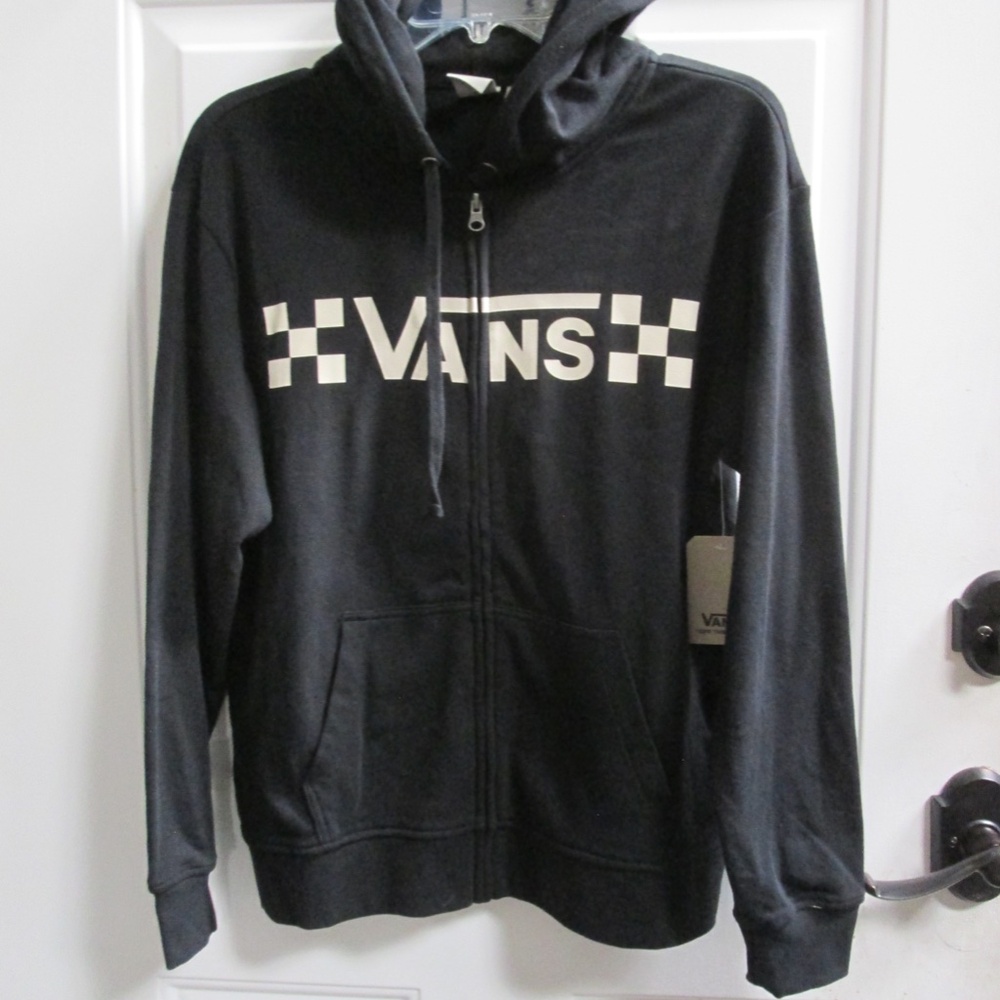 new VANS MEN;S BLACK sweatshirt with hoodie Sz S - Picture 2 of 9